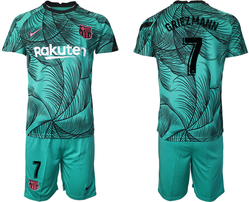 Men 2021 Barcelonagreen training suit #7 soccer jerseys->barcelona jersey->Soccer Club Jersey